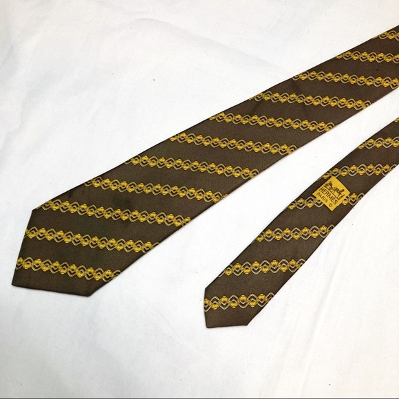Tan Cream Hermès Paris Silk Vintage Men’s Tie - Picture 7 of 11